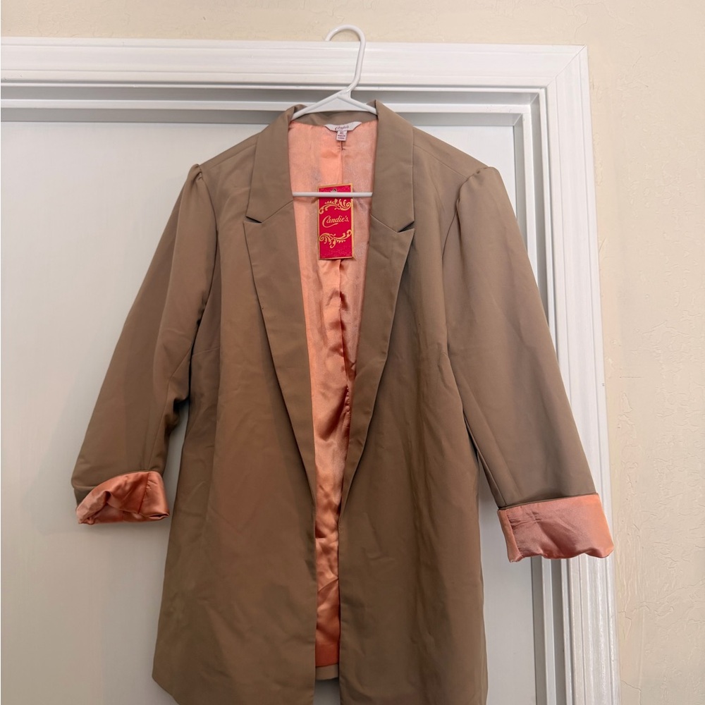 Candie's Tan Blazer with Peach Satin Lining